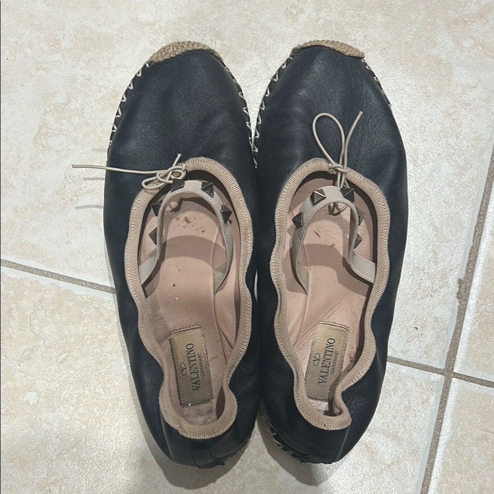 Valentino Black Leather Espadrilles